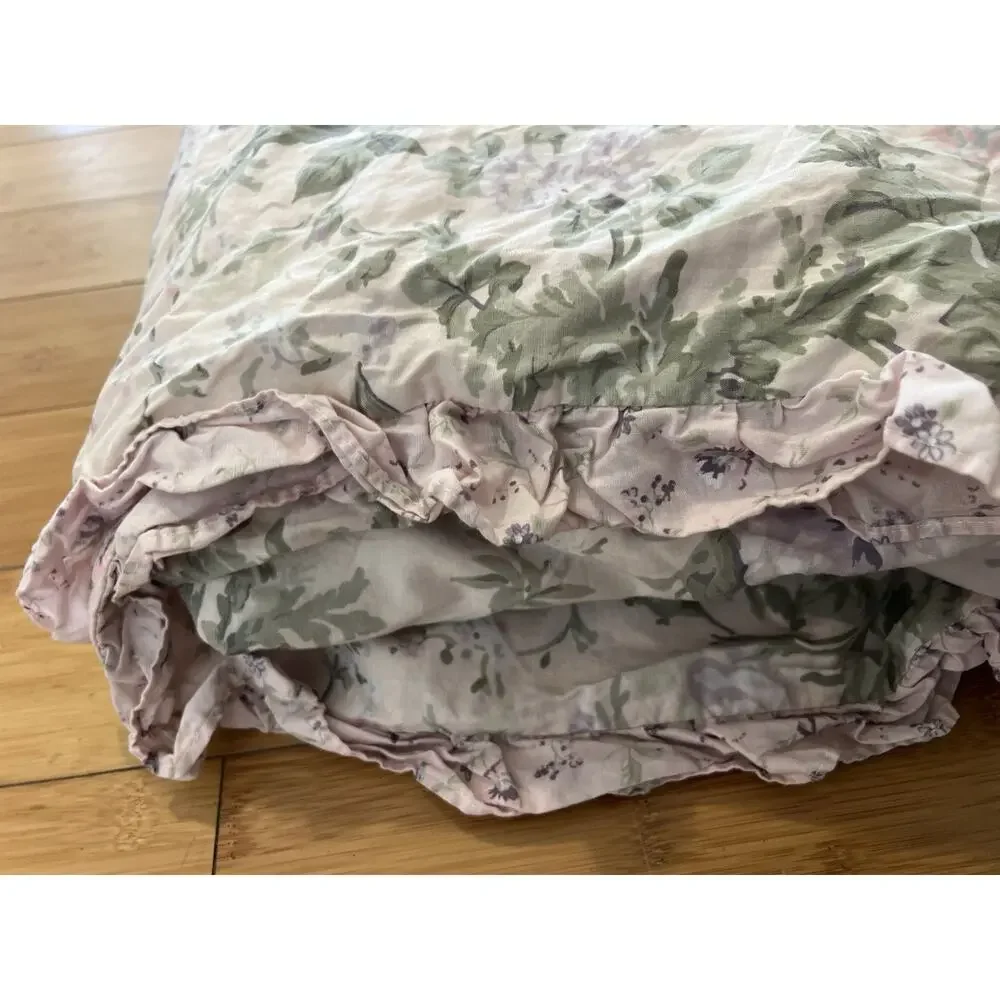 Rachel Ashwell Treasure Bohemian Pink Blue Floral Queen Duvet Cover Ruffled Edg
